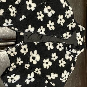 SHEIN Black and White Floral Fleece Jacket